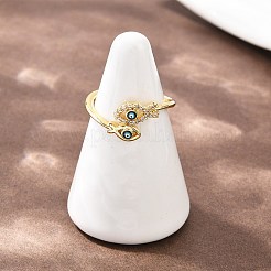 Blue Evil Eye Fish Brass Micro Pave Clear Cubic Zirconia Rings&nbsp;RJEW-A088-02G