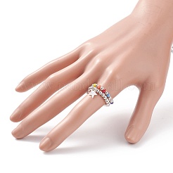 2Pcs 2 Style Glass & Brass Beaded Stretch Finger Rings with Charms for Women&nbsp;RJEW-JR00480