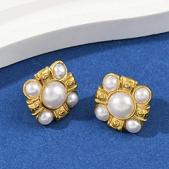 304 Stainless Steel Plastic Pearl Stud Earrings&nbsp;EJEW-U070-03A-G