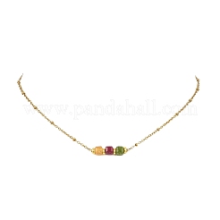Natural Multicolor Tourmaline Faceted Cube Beads Pendant 304 Stainless Steel Satellite Chain Necklacs for Women&nbsp;NJEW-JN06541-01