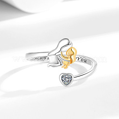 Mother's Day Brass Micro Pave Clear Cubic Zirconia Cuff Open Rings&nbsp;FS-WG554EA-01