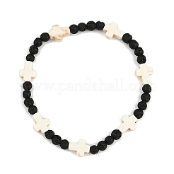Natural Lava Rock & Synthetic Turquoise Beads Stretch Bracelets for Men Women&nbsp;BJEW-JB12132-01
