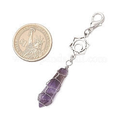 Chakra Copper Wire Wrapped Bullet Natural Quartz Crystal & Green Aventurine & Rose Quartz & Amethyst & Lapis Lazuli & Carnelian & Obsidian Pendant Decoration&nbsp;HJEW-JM03292