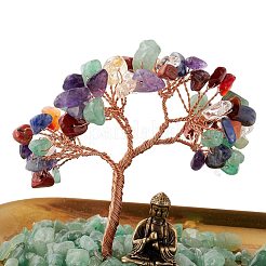 Natural Gemstone Chips with Brass Incense Burner Holder&nbsp;DJEW-G027-19RG-02