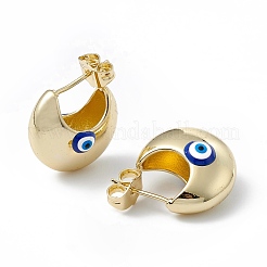 Enamel Crescent Moon with Evil Eye Stud Earrings&nbsp;EJEW-A093-01G-02