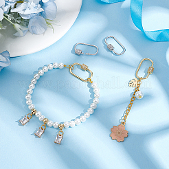 4Pcs 2 Colors Brass Micro Pave Clear Cubic Zirconia Screw Carabiner Lock Charms&nbsp;FIND-UN0004-44