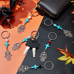 20Pcs 5 Style Mixed Gemstone Bead and Synthetic Turquoise beads Keychain&nbsp;KEYC-GA0001-05