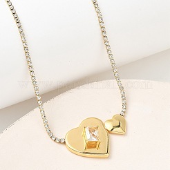 304 Stainless Steel Clear Glass Heart Pendant Rhinestone Tennis Necklaces for Women&nbsp;NJEW-A074-01G