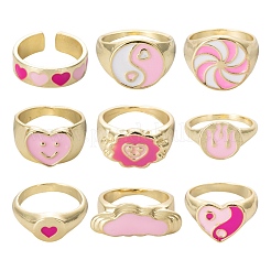 9Pcs 9 Style Alloy Enamel Finger Rings&nbsp;RJEW-LS0001-53