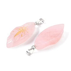 Natural Rose Quartz Gold Sun Pattern Pendants&nbsp;G-L524-14P-03