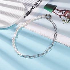 Natural Keshi Pearl Beaded Necklace with 304 Stainless Steel Paperclip Chains for Women&nbsp;NJEW-JN03849