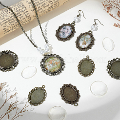30Pcs 4 Styles Tibetan Style Oval Alloy Pendant Cabochon Settings&nbsp;TIBEP-GA0001-05