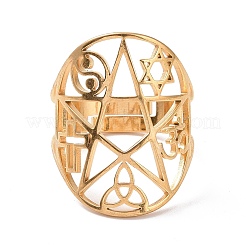 Star with Sailor's Knot & Corss & Yin Yang Adjustable Ring&nbsp;LS-RJEW-P037-02G