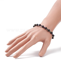 Natural Lava Rock Round & Glass Column Beaded Stretch Bracelet&nbsp;BJEW-JB08623