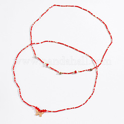 Resin Mushroom & Natural Shell & Glass Seed Beaded Alloy Butterfly Charm Double Layer Stretch Waist Chains for Women&nbsp;FS-WGE52BD-01