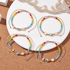 Colorful Glass Seed & Brass Braided Bead Bracelet&nbsp;BJEW-JB10138