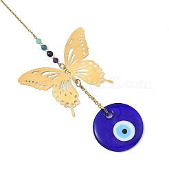 Evil Eye Handmade Lampwork & Butterfly 304 Stainless Steel Pendant Decorations&nbsp;HJEW-JM05000