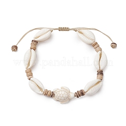 Ocean Theme Adjustable Cowrie Shell & Coconut Braided Bead Bracelets&nbsp;BJEW-JB11461-02
