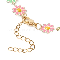 3Pcs 3 Colors Brass Enamel Flower Link Chain Bracelet Making&nbsp;AJEW-JB01439