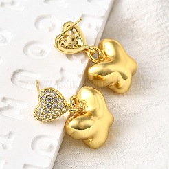 Heart with Butterfly Brass Micro Pave Clear Cubic Zirconia Dangle Stud Earrings&nbsp;EJEW-Z099-01G