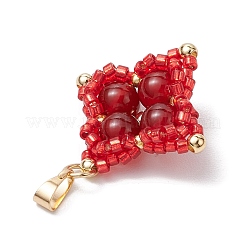 Natural Carnelian(Dyed & Heated) & Glass Seed Beaded Woven Pendants&nbsp;PALLOY-MZ00365-03