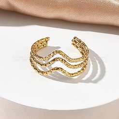 304 Stainless Steel Triple Wave Cuff Open Rings for Women&nbsp;RJEW-A095-03G