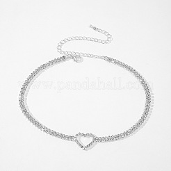Heart Alloy Full Crystal Rhinestone Link Chain Choker Necklaces for Women&nbsp;FS-WGC99F9-01