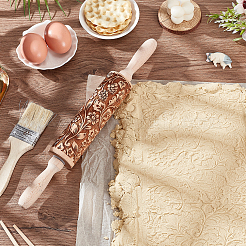 Flower Print Wood Rolling Pin&nbsp;AJEW-WH0528-06