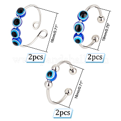 6Pcs 3 Style Resin Evil Eye Spinning Beaded Open Cuff Rings Set&nbsp;RJEW-PH0001-10
