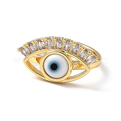 Lampwork Evil Eye Open Cuff Ring with Clear Cubic Zirconia&nbsp;RJEW-L104-02G-04