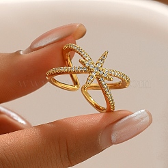 Brass Micro Pave Cubic Zirconia Cuff Rings for Women&nbsp;UD9678-3