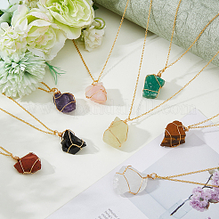 8Pcs 8 Styles Nuggets Natural Mixed Gemstone Pendant Necklaces Set for Women&nbsp;NJEW-FI0001-47