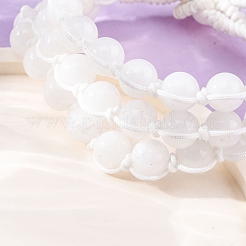Natural White Jade Round Beaded Multi-strand Bracelets for Men Women&nbsp;BJEW-G743-02E