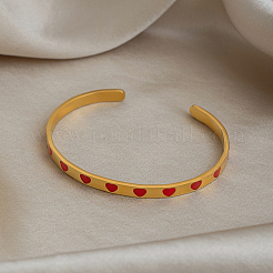 304 Stainless Steel Enamel Red Heart Open Cuff Bangles for Women&nbsp;JS6918