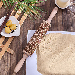 Flower Print Wood Rolling Pin&nbsp;AJEW-WH0528-06-1