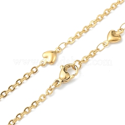 PVD Vacuum Plating 304 Stainless Steel Heart Link Chain Necklaces&nbsp;NJEW-I248-18G