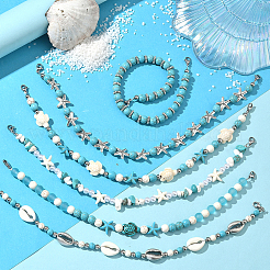 6Pcs 6 Styles Synthetic Turquoise Beads Baseball Cap Chain&nbsp;HJEW-SC0002-33