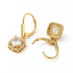 Clear Cubic Zirconia Square Dangle Leverback Earrings&nbsp;EJEW-C035-10G