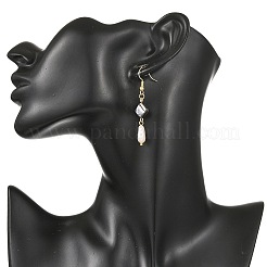 Geometric Shape Abalone Shell/Paua Shell & Natural Keshi Pearl Dangle Earrings for Women&nbsp;EJEW-JE07338