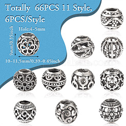 66pcs 11 style Tibetan Style Alloy European Beads&nbsp;FIND-TA0001-98