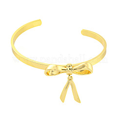 Bowknot Rack Plating Brass Open Cuff Bangles for Women&nbsp;BJEW-P322-06A-G