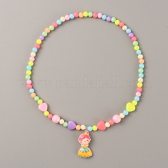 Plastic Girl Pendant Necklace with Heart Beaded for Kids&nbsp;NJEW-TAC0009-03
