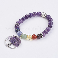 Chakra Jewelry Natural & Synthetic Mixed Stone Beads Charm Bracelet&nbsp;BJEW-JB03608