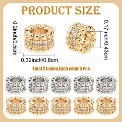 10Pcs 2 Colors Brass Micro Pave Cubic Zirconia European Beads&nbsp;KK-YW0004-30