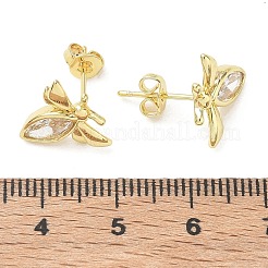 Brass Pave Single Cubic Zirconia Stud Earrings&nbsp;KK-CBA98BA-19G