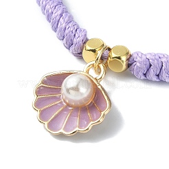 Shell Shape Alloy Enamel Pendant Bracelets with ABS Plastic Imitation Pearl&nbsp;BJEW-JB09882-01