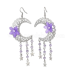 2 Pairs Moon with Flower Alloy & Iron Dangle Earrings&nbsp;EJEW-JE06766
