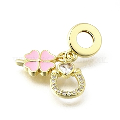 Brass Pave Clear Cubic Zirconia and Pink Enamel European Dangle Charms&nbsp;KK-Q066-04G