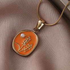 316 Surgical Stainless Steel Enamel with Imitation Pearl Flower Pendant Necklaces for Women&nbsp;JX9312