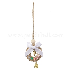 3Pcs Christmas Wood & Polyester Bowknot Pendant Decorations&nbsp;HJEW-JM04193
